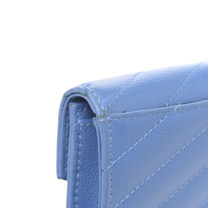 Saint Laurent Grain de Poudre Matelasse Chevron Small Monogram Wallet Blue Clair 10 of 12