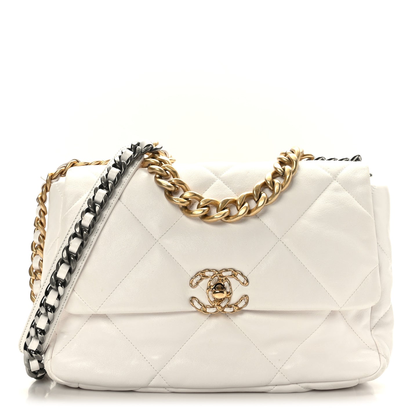 Goatskin Quilted Large Chanel 19 Flap White