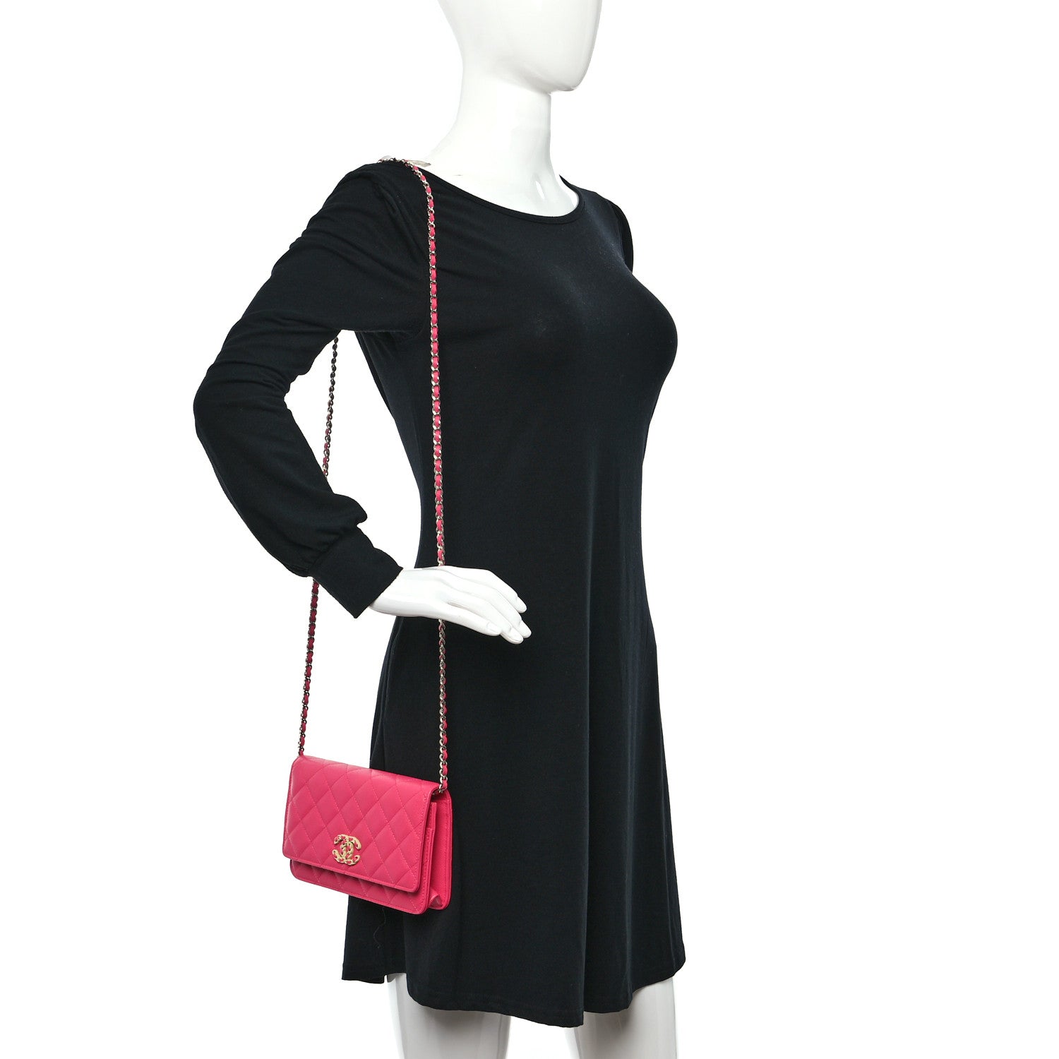 Chanel Caviar Quilted Chanel 19 Wallet On Chain WOC Dark Pink 2 of 10