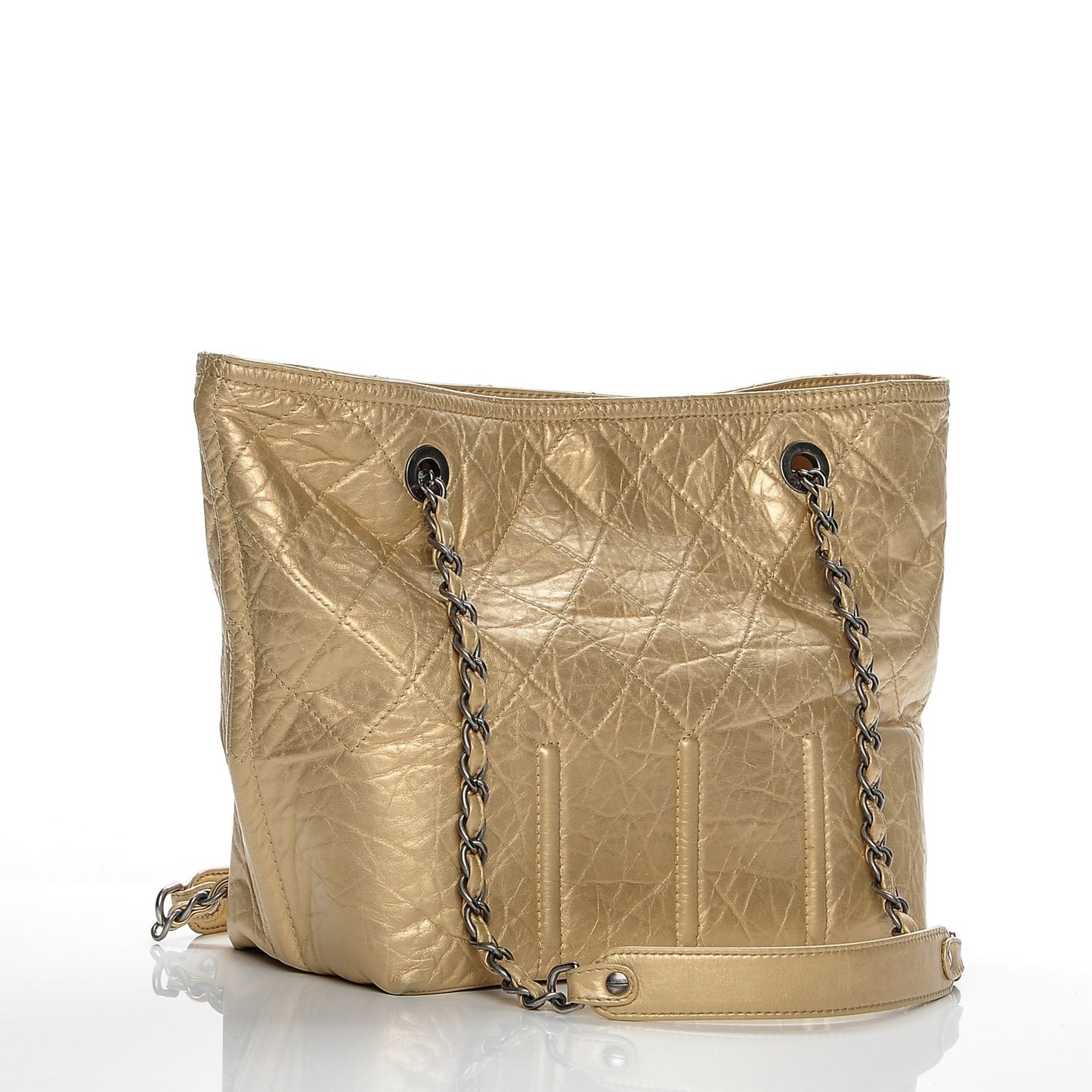 Metallic Aged Calfskin Small Shopping In Moscow Tote Gold