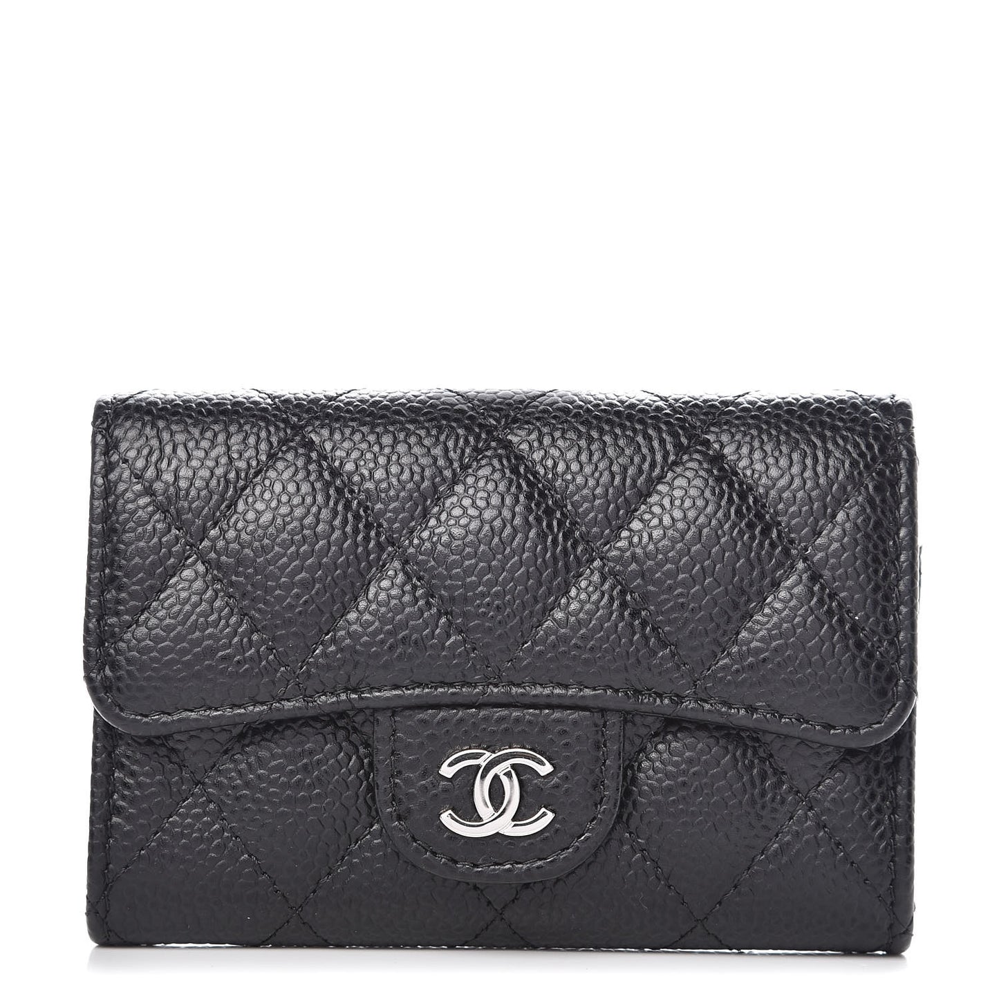 Caviar Quilted Flap Card Holder Black