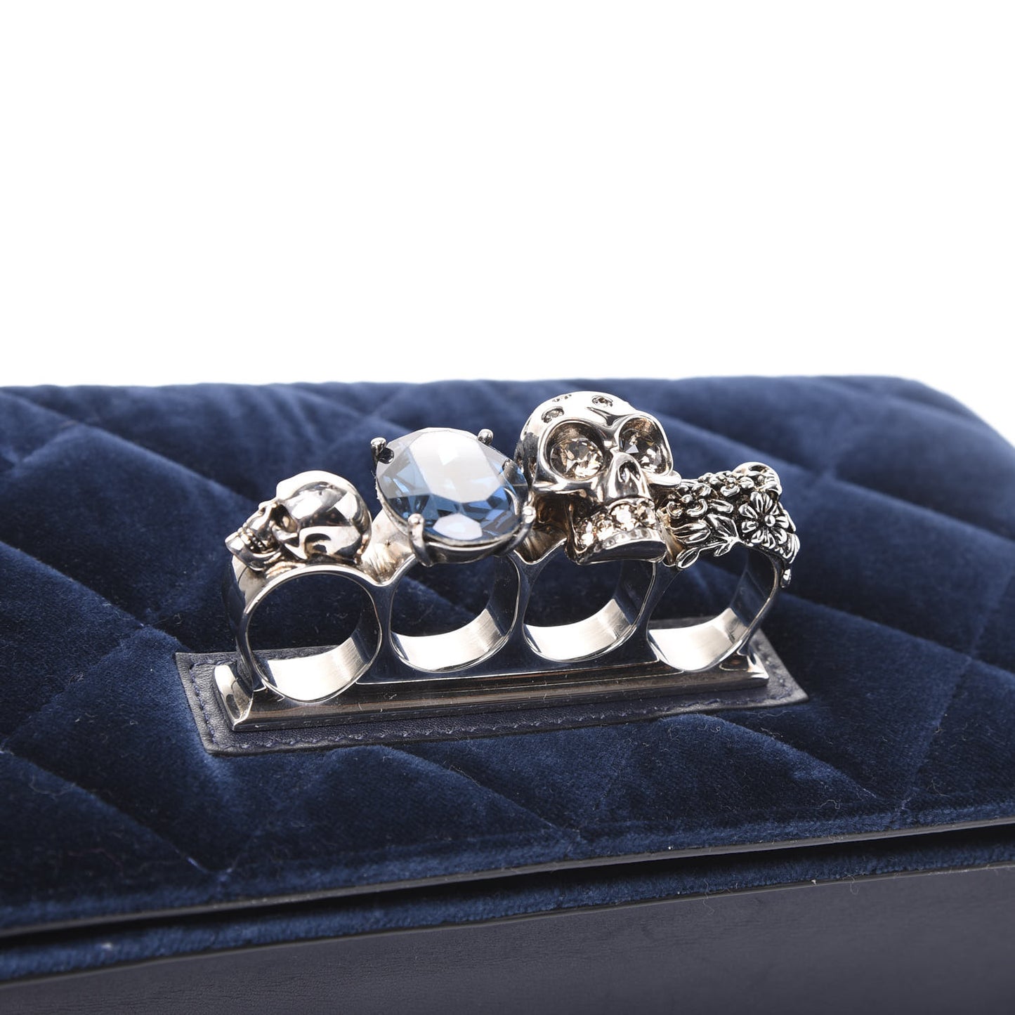 Velvet Quilted Knuckle Duster Shoulder Bag Oltremare Night Blue