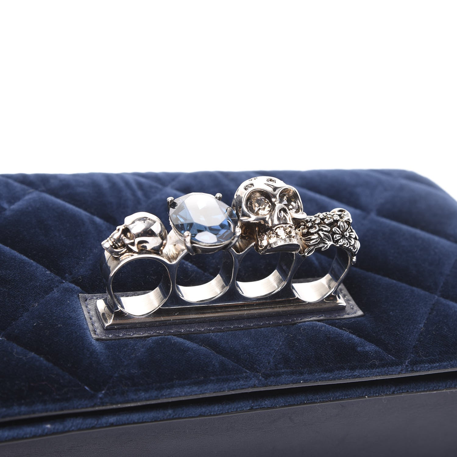 Alexander McQueen Velvet Quilted Knuckle Duster Shoulder Bag Oltremare Night Blue 10 of 10