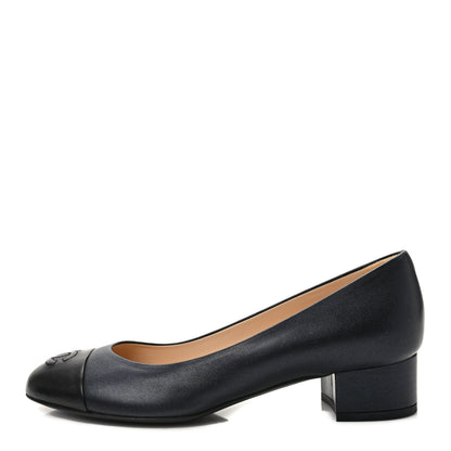 Chanel Lambskin Cap Toe CC Pumps 36.5 Navy Black 1 of 8