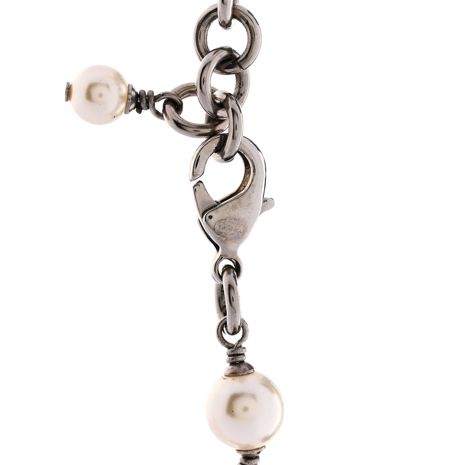 Chanel Graduated Pearl Crystal CC Long Necklace Silver 5 of 6
