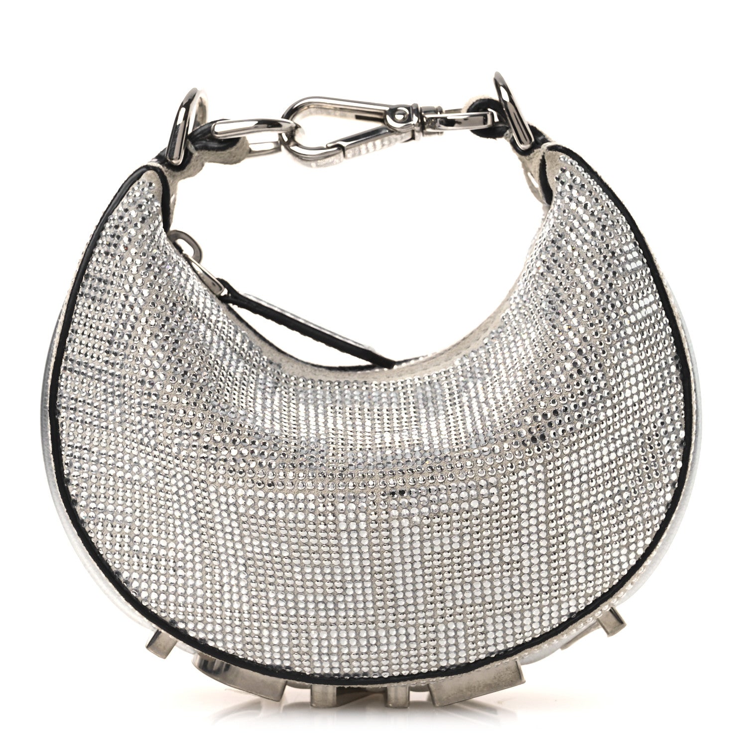 Fendi Crystal Vitello Laminato Suede FF Nano Fendigraphy Hobo Charm Grey 1 of 11