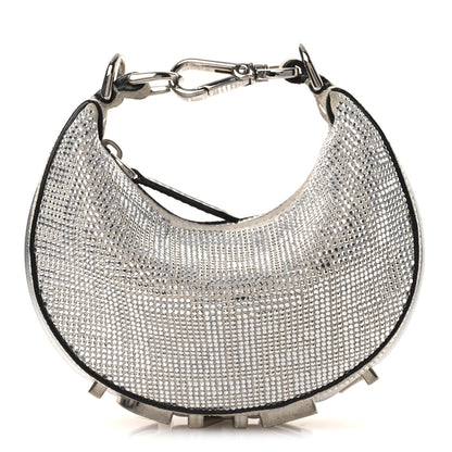 Fendi Crystal Vitello Laminato Suede FF Nano Fendigraphy Hobo Charm Grey 1 of 11