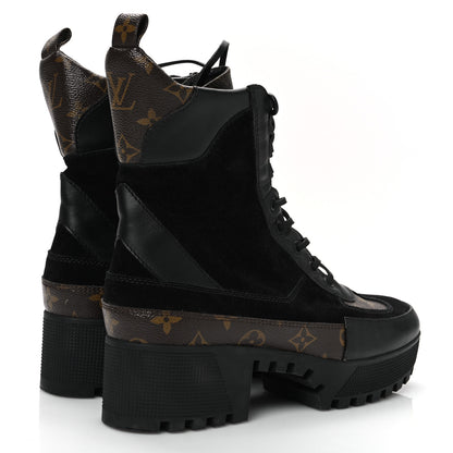 Louis Vuitton Suede Calfskin Crocodile Embossed Patent Monogram Laureate Platform Desert Boots 41 Black 5 of 8