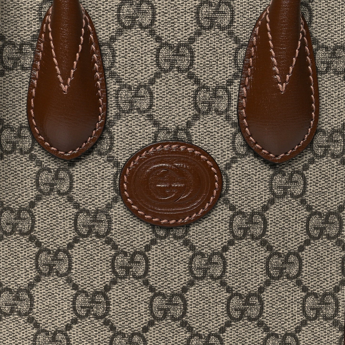 GG Supreme Monogram Azalea Calfskin Mini Retro Interlocking G Tote Bag Beige Ebony Brown Sugar