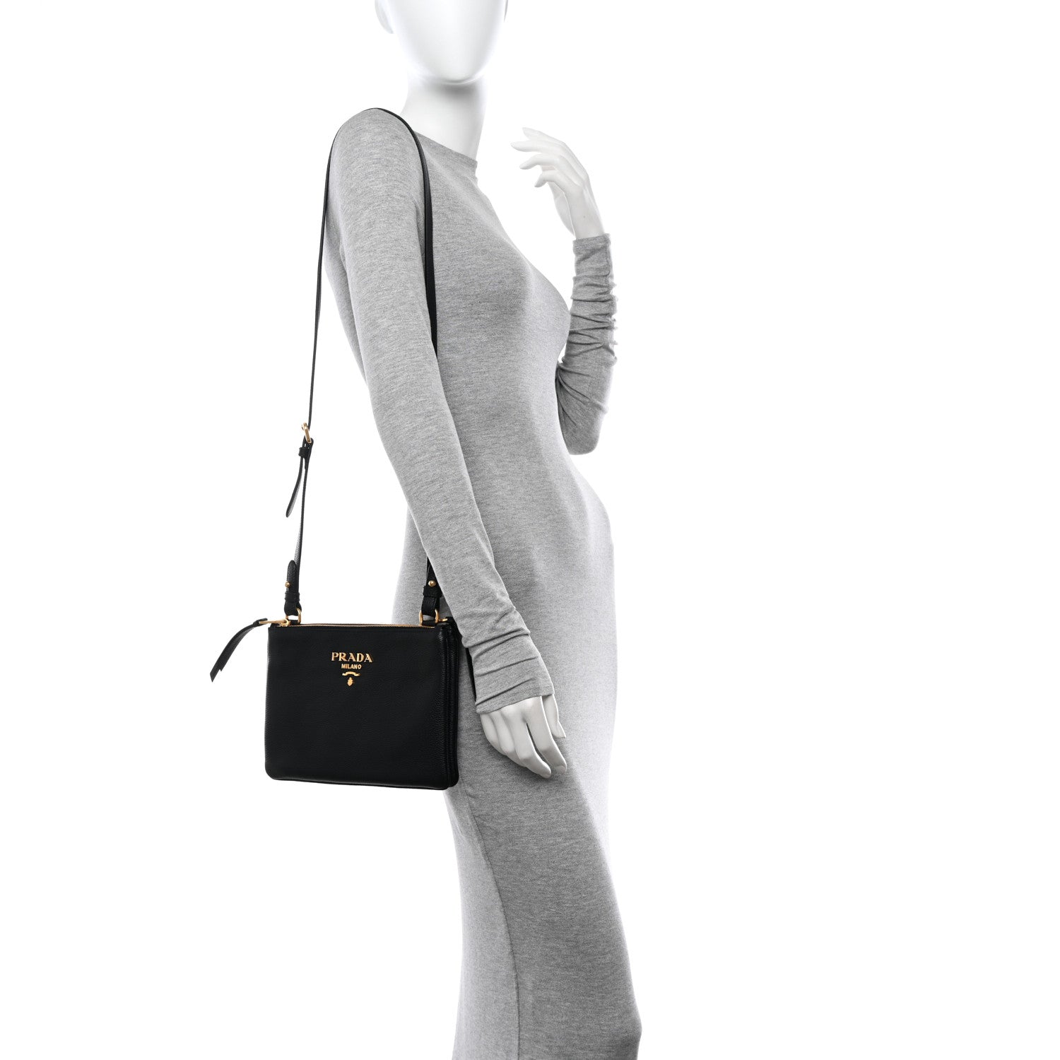 Prada Vitello Phenix Double Zip Crossbody Bag Black 2 of 11
