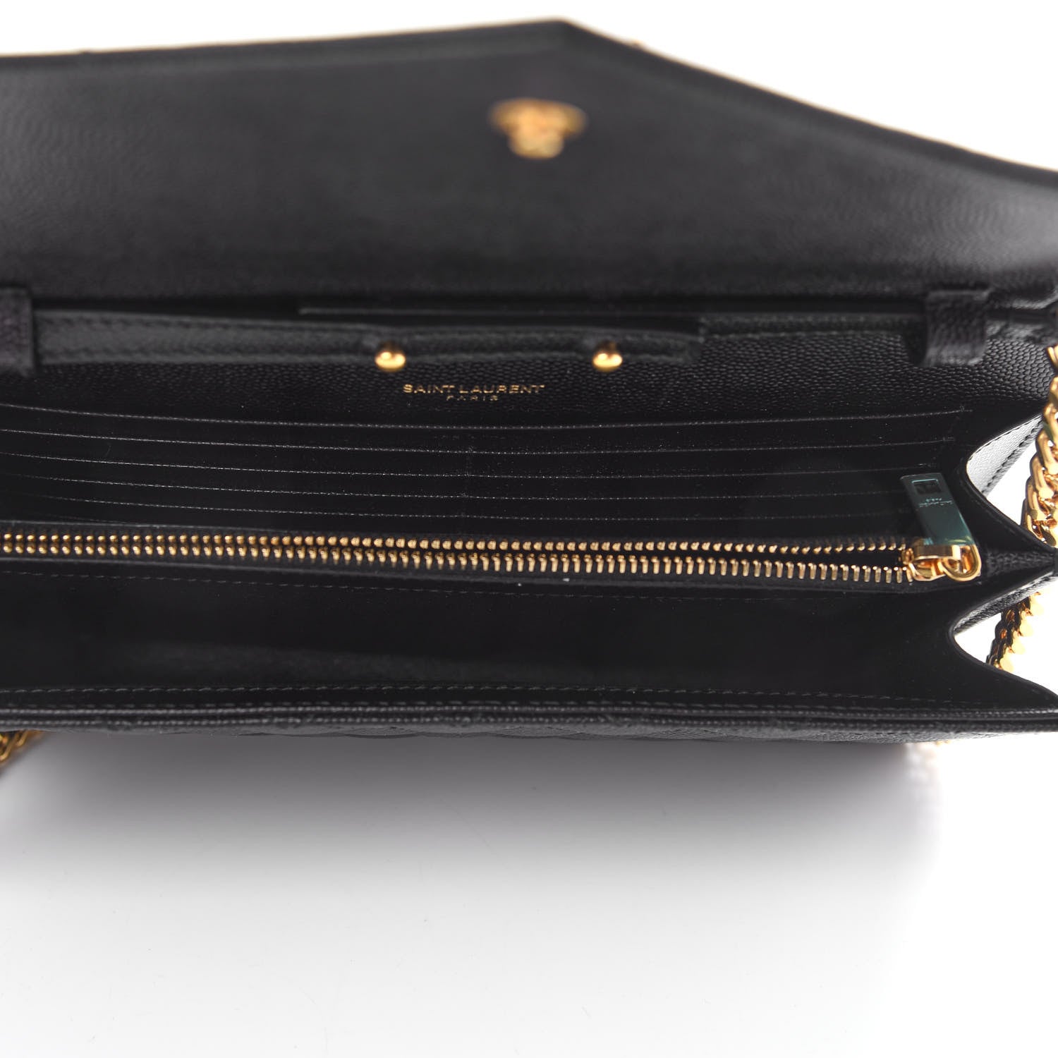 Saint Laurent Grain De Poudre Mixed Matelasse Triquilt Monogram Chain Wallet Black 5 of 8