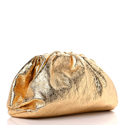 Bottega Veneta Metallic Crinkled Lambskin The Pouch Oversized Clutch Oro 4 of 13