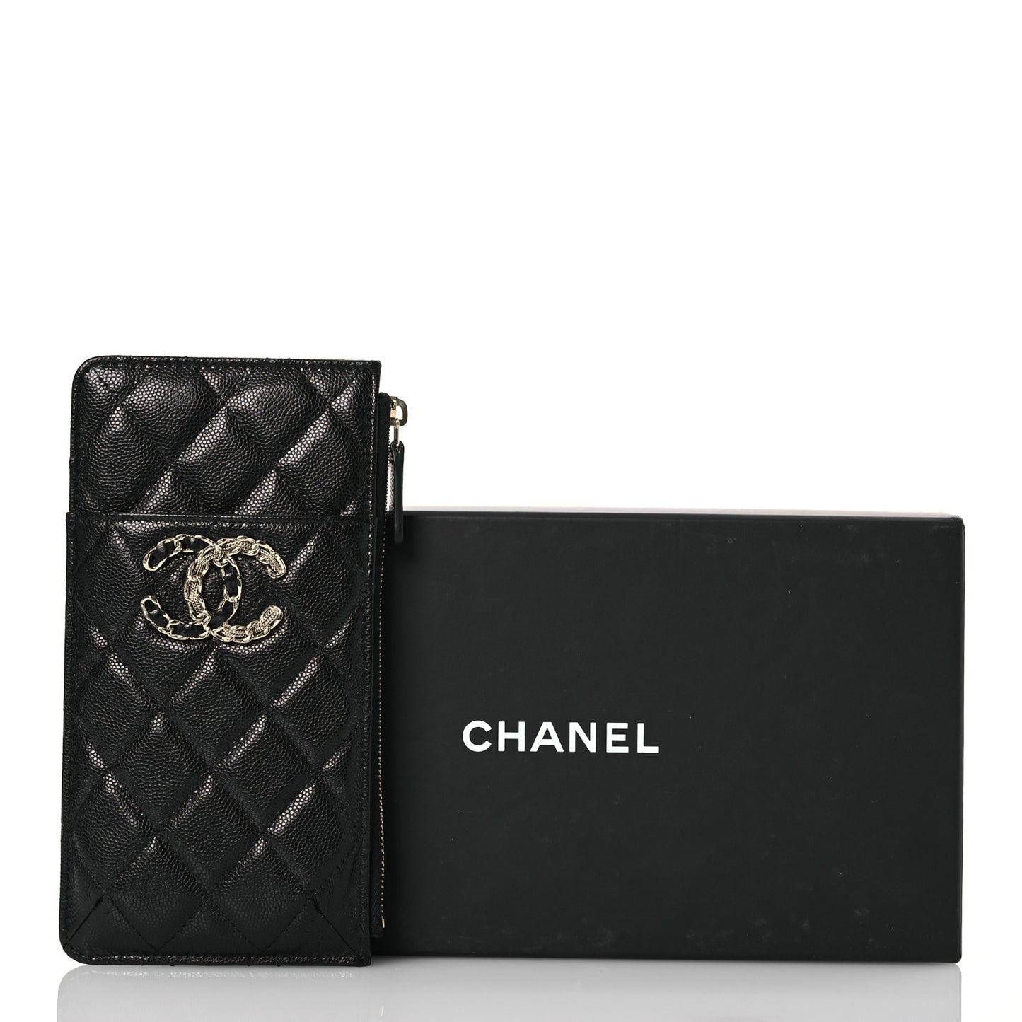 Caviar Quilted French New Wave Flat Wallet Pouch Black