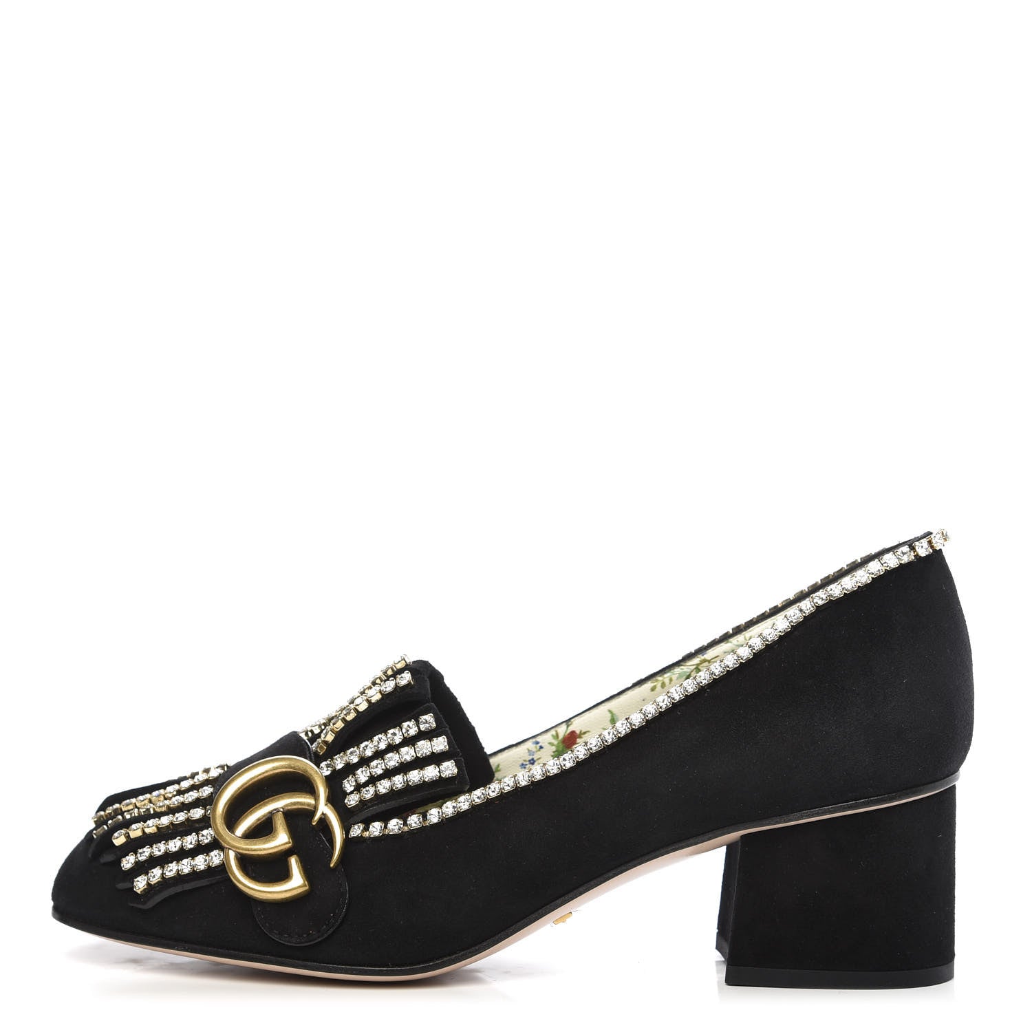 Gucci Kid Scamosciato Crystal GG Marmont Fringe 50mm Loafer Pumps 36.5 Black 1 of 9