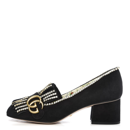 Gucci Kid Scamosciato Crystal GG Marmont Fringe 50mm Loafer Pumps 36.5 Black 1 of 9