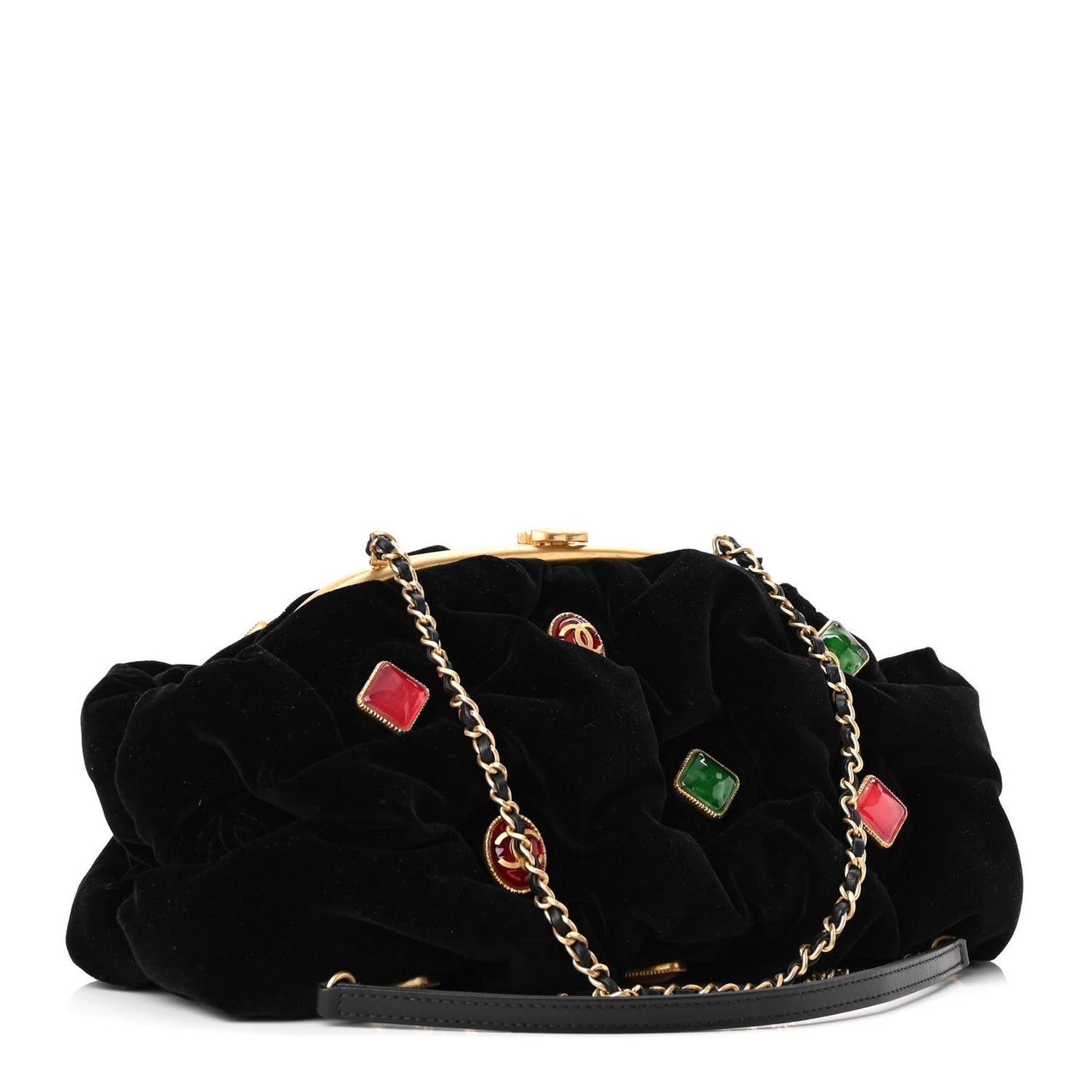 Resin Velvet Kiss Lock Clutch Black
