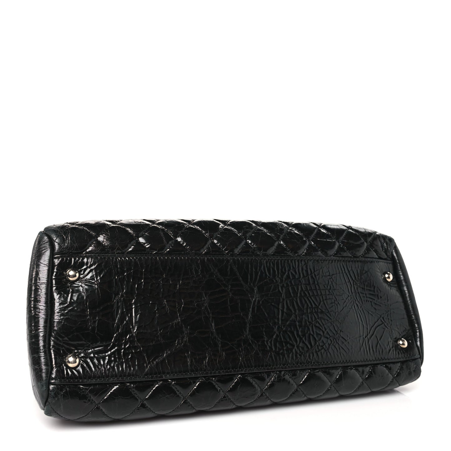 Glazed Calfskin Quilted Large Just Mademoiselle Bowling Bag Black
