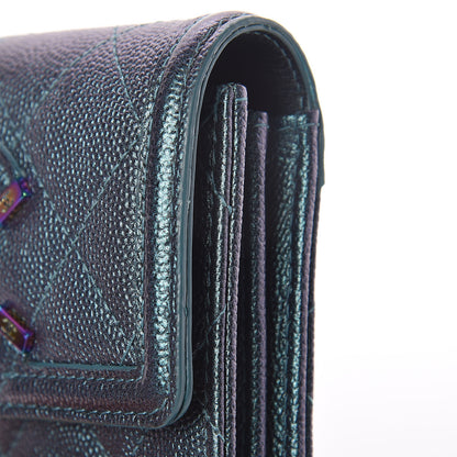 Chanel Iridescent Caviar Quilted Medium Filigree Flap Wallet Dark Turquoise 10 of 19