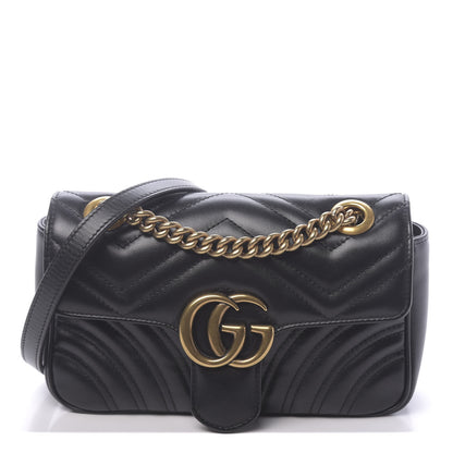 Gucci Calfskin Matelasse Mini GG Marmont Shoulder Bag Black 1 of 10
