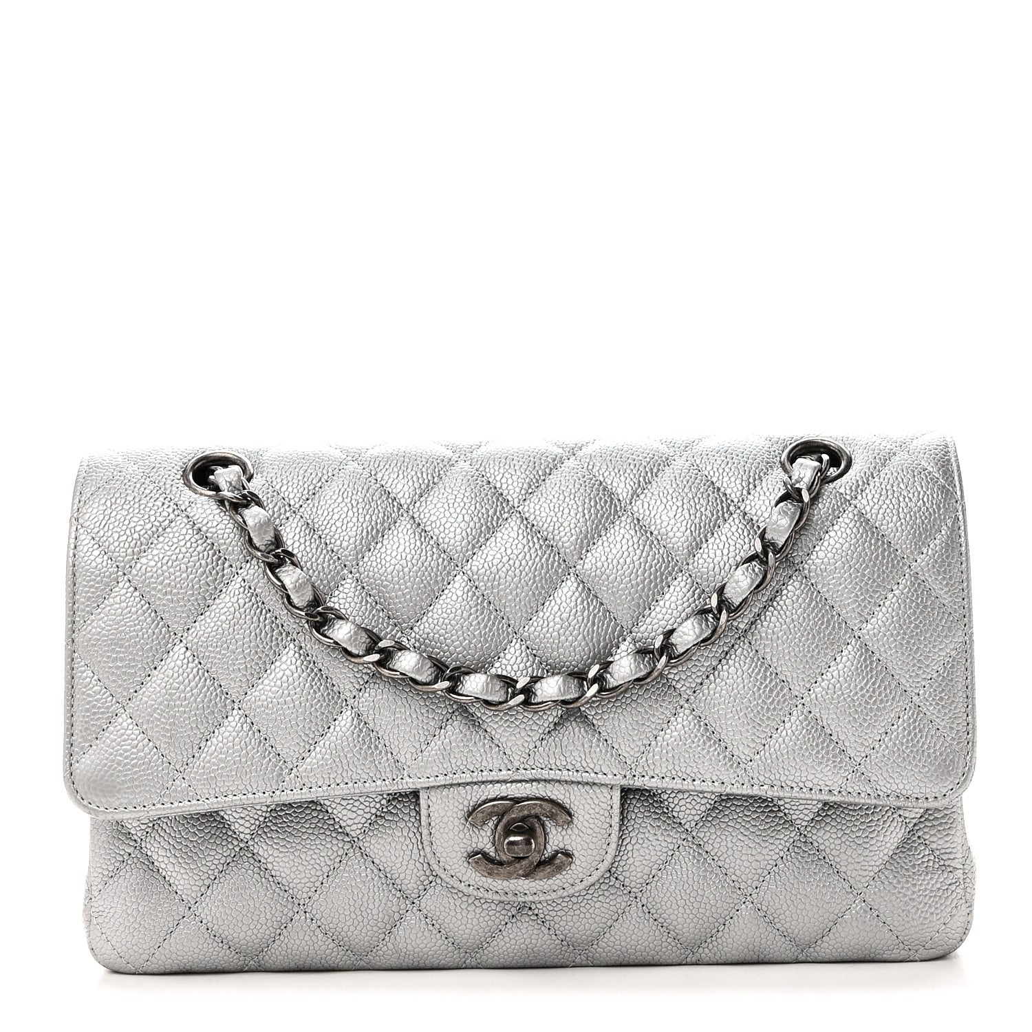 Chanel Metallic Caviar Quilted Medium Double Flap Silvery 1 of 10