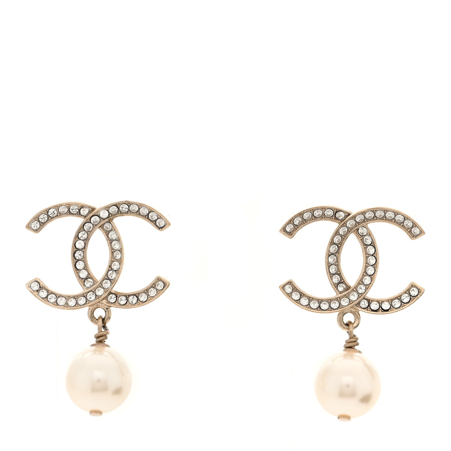 Crystal Pearl CC Drop Earrings Gold