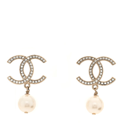 Chanel Crystal Pearl CC Drop Earrings Gold 1 of 5
