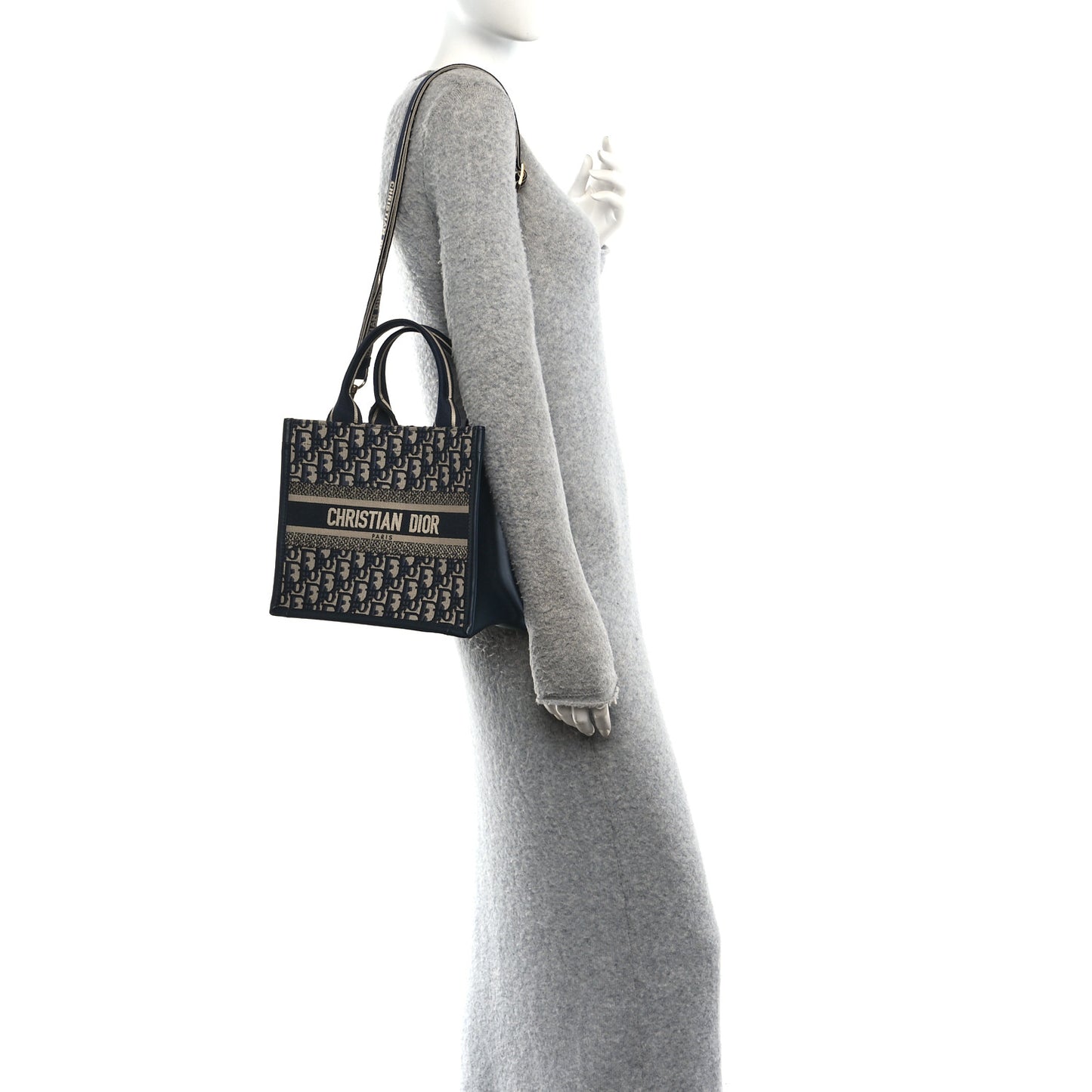 Oblique Calfskin Small Book Tote With Strap Blue Multicolor