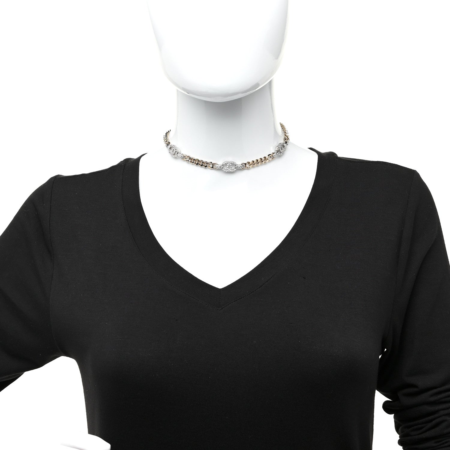Chanel Crystal Chain CC Link Choker Gold Silver 2 of 4