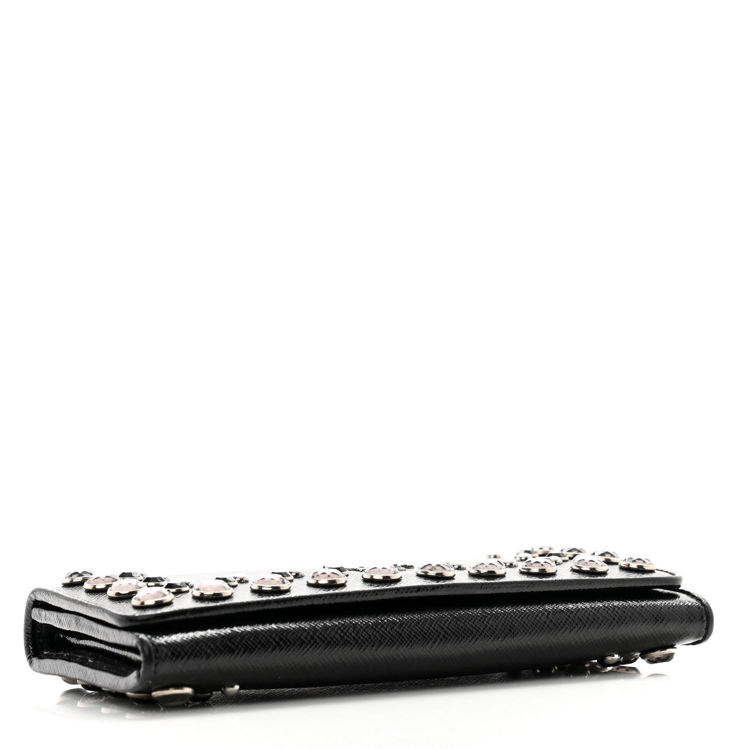 Prada Saffiano Vernice Crystal Studded Flap Wallet Black 4 of 14
