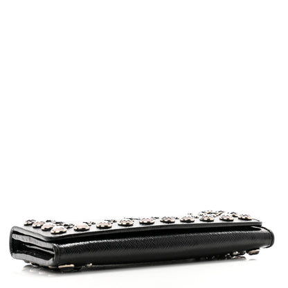 Prada Saffiano Vernice Crystal Studded Flap Wallet Black 4 of 14