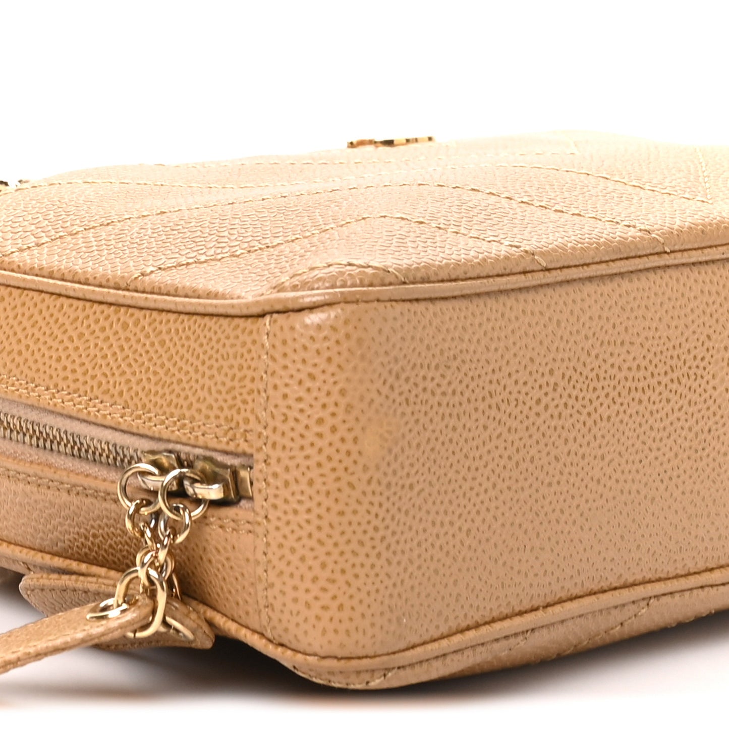 Caviar Chevron Quilted Camera Case Beige