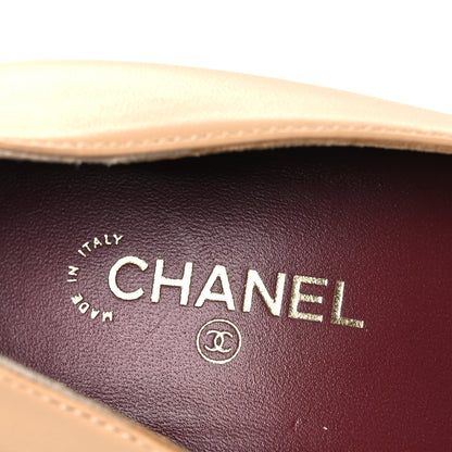 Chanel Lambskin Patent Calfskin Cap Toe Pumps 37 Beige Black 9 of 10