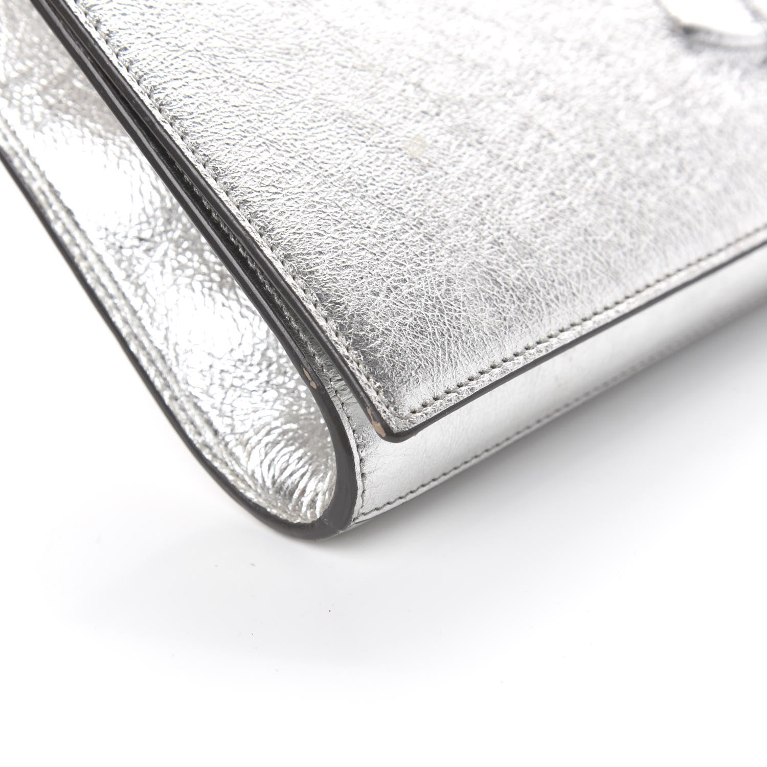 Saint Laurent Metallic Calfskin Monogram Large Belle De Jour Clutch Silver 9 of 11