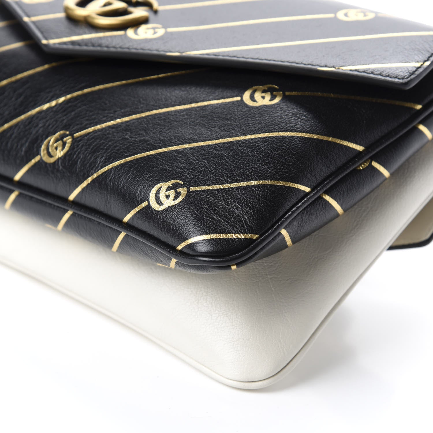 Gucci Calfskin Diagonal GG Medium Thiara Double Envelope Shoulder Bag Black White 8 of 12