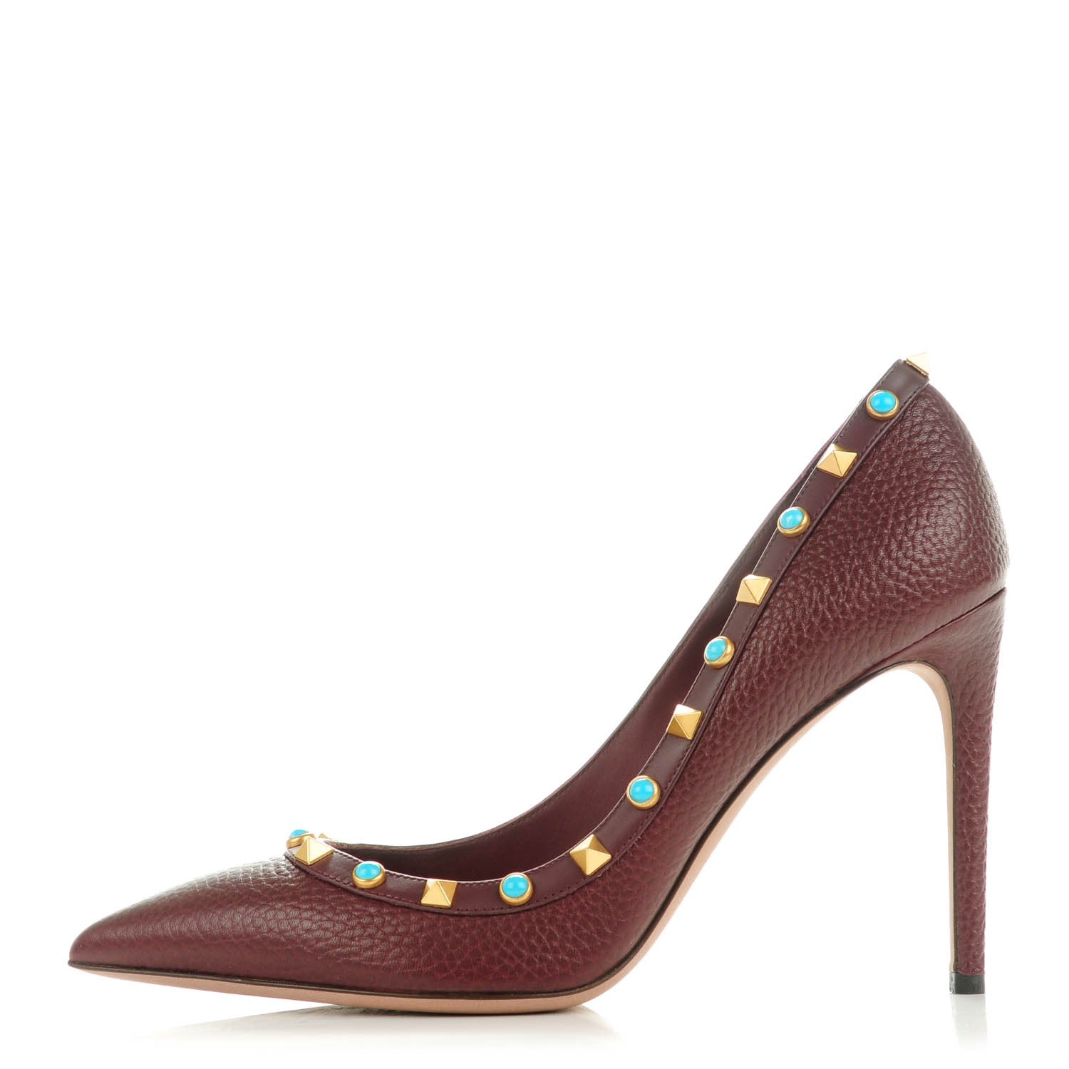 Valentino Garavani Pebbled Calfskin Rockstud Rolling 100mm Pumps 39.5 Rubin 1 of 8