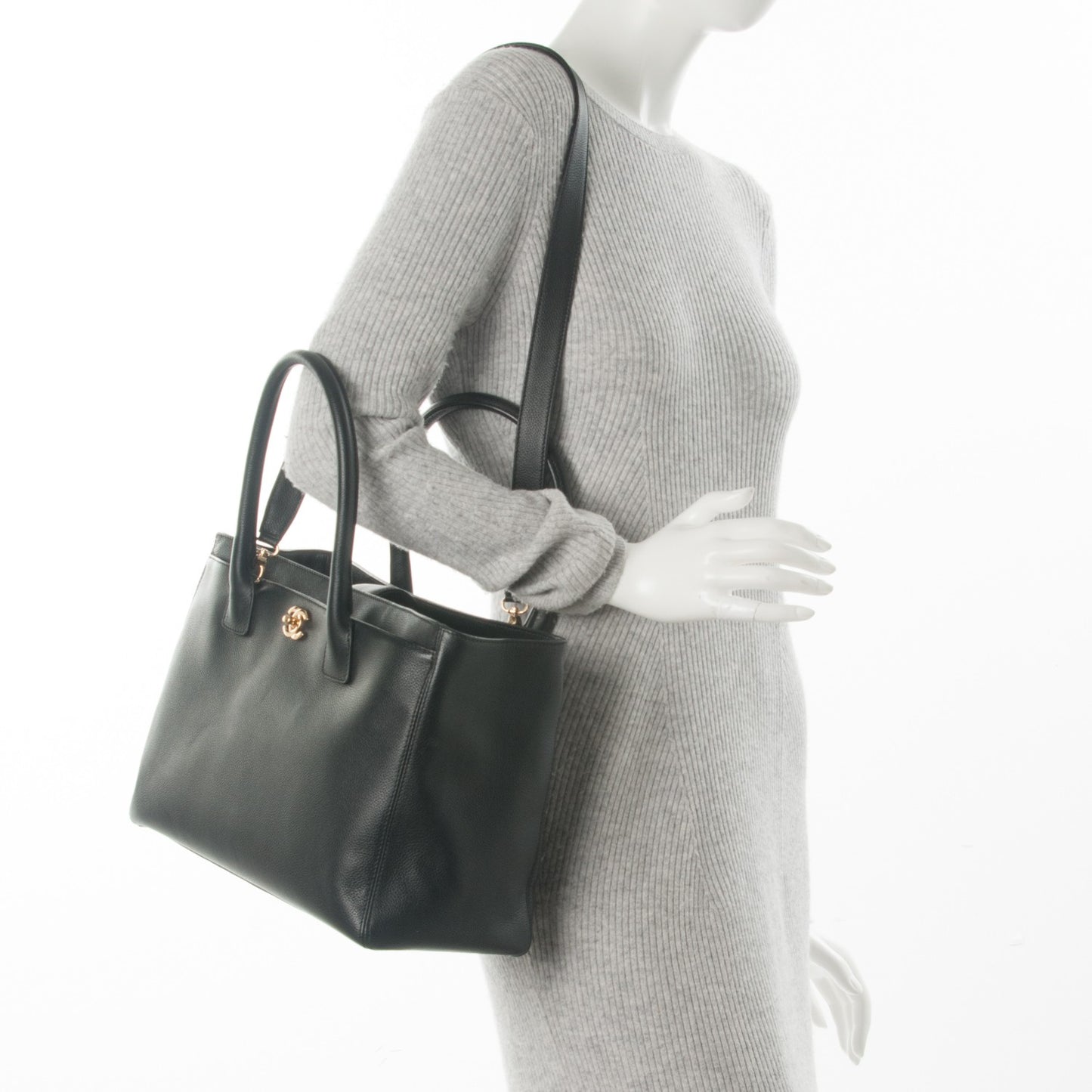 Calfskin Cerf Executive Shopper Tote Black