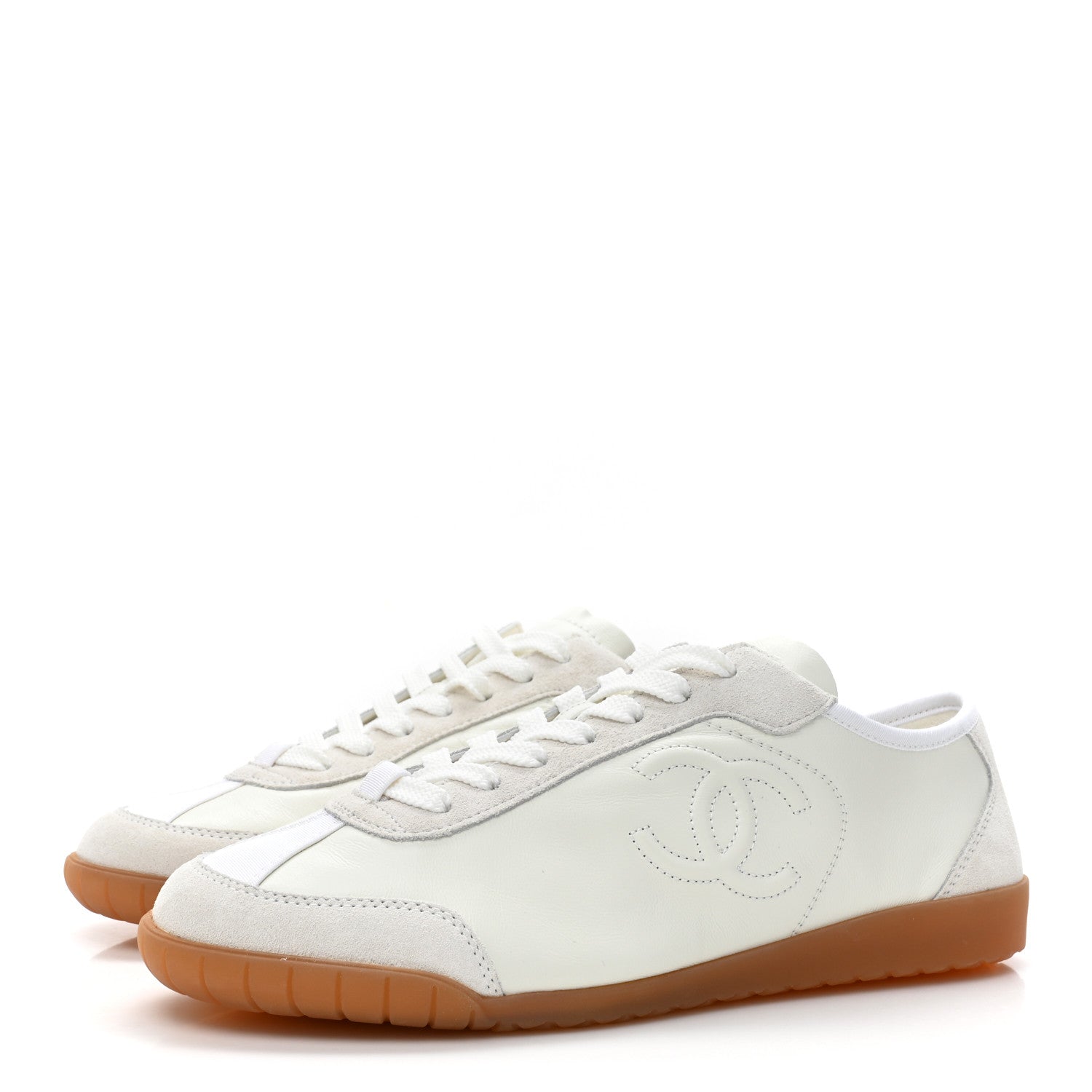 Chanel Calfskin Suede Womens CC Sneakers 40 White 4 of 10