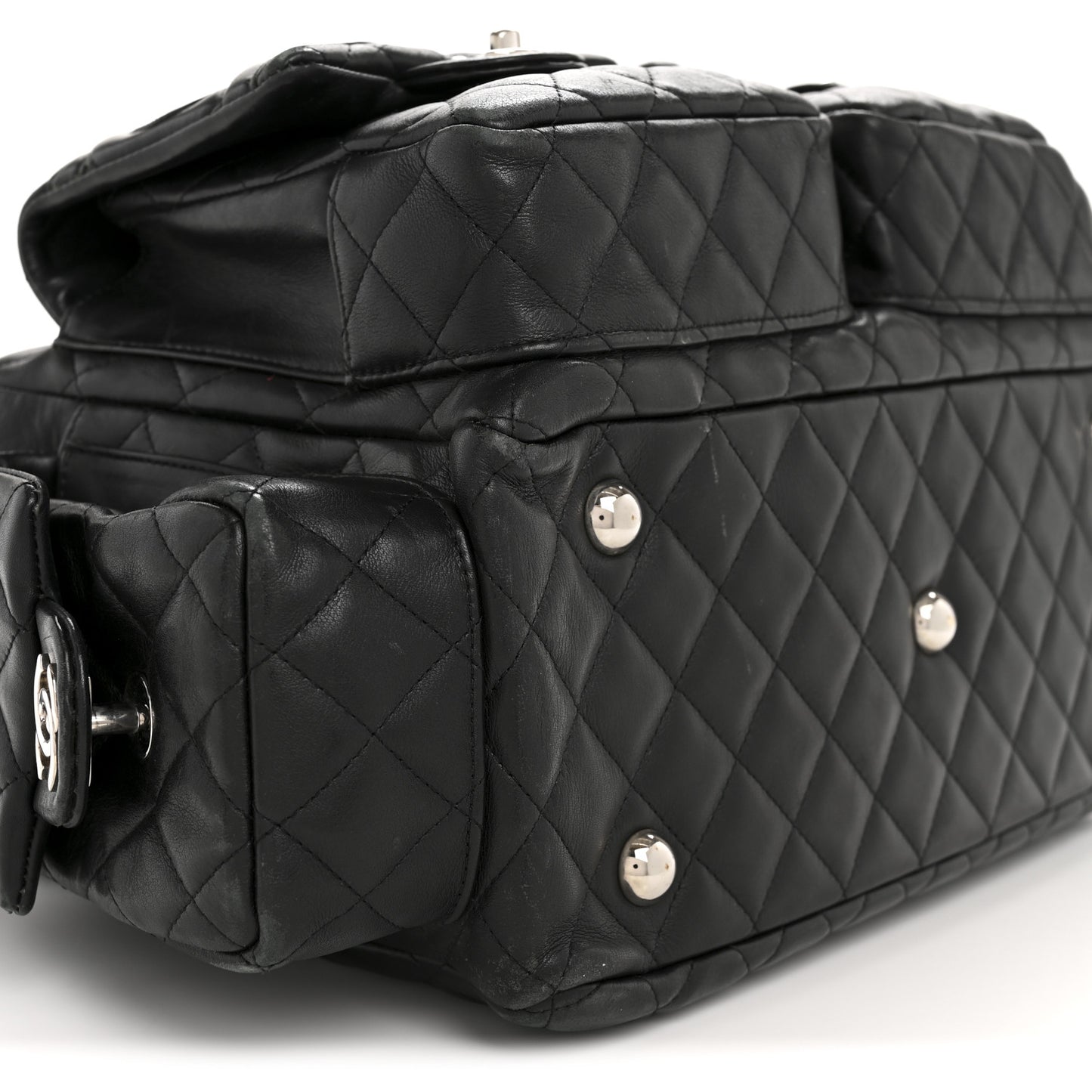 Calfskin Quilted Large Cambon Multipocket Reporter Black