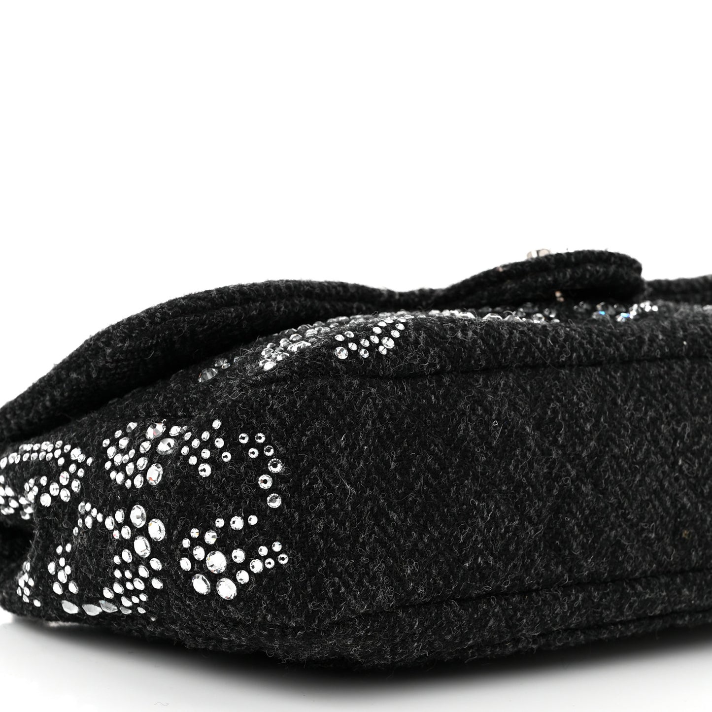 Tweed Swarovski Crystal Leopard Jumbo Flap  Black