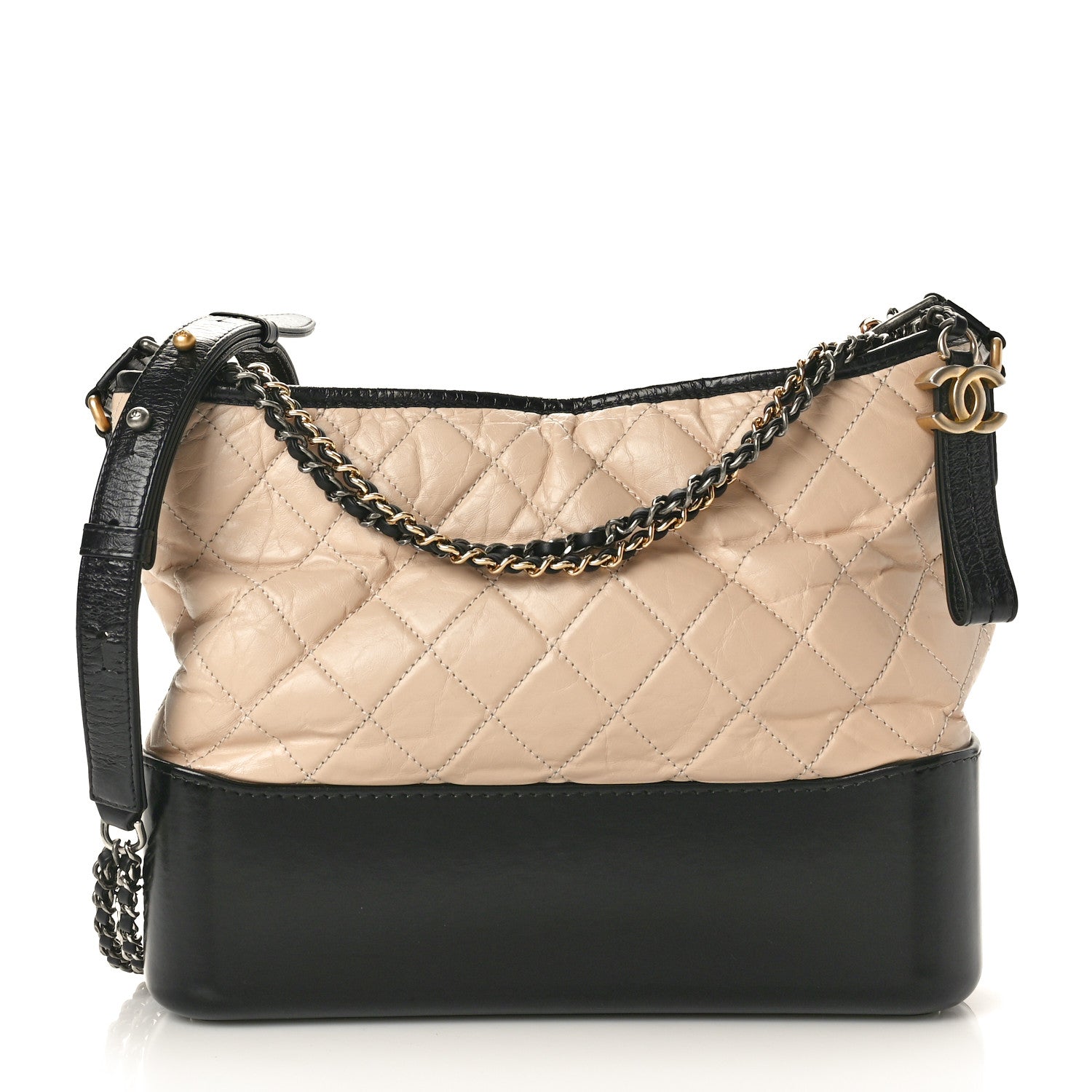 Chanel Aged Calfskin Quilted Medium Gabrielle Hobo Beige Black 1 of 10