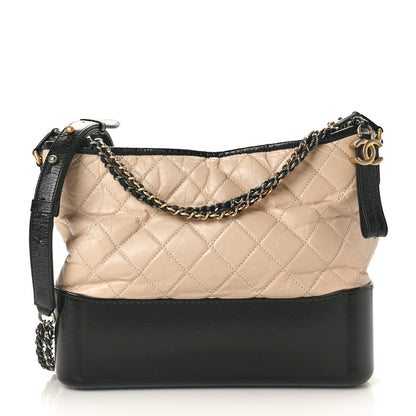 Chanel Aged Calfskin Quilted Medium Gabrielle Hobo Beige Black 1 of 10