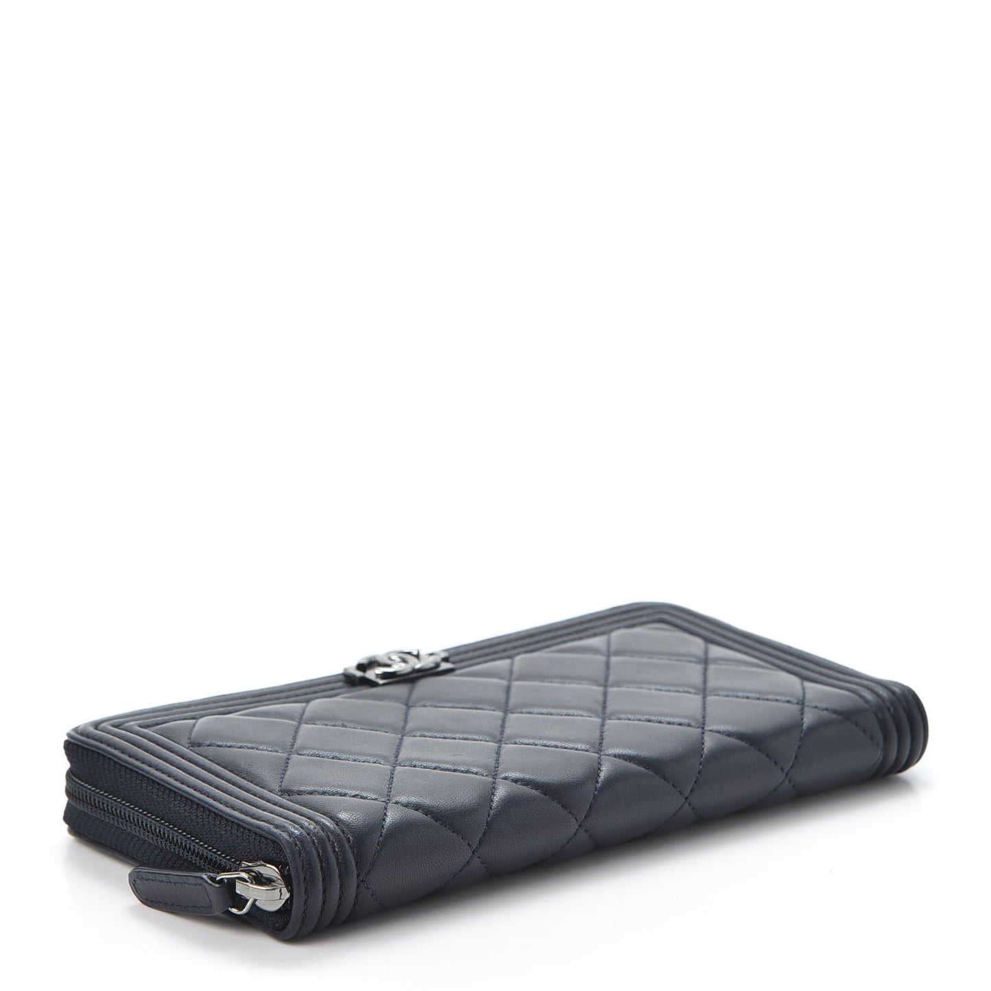 Lambskin Quilted Boy Zip Around Wallet Navy