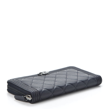 Chanel Lambskin Quilted Boy Zip Around Wallet Navy 3 of 10