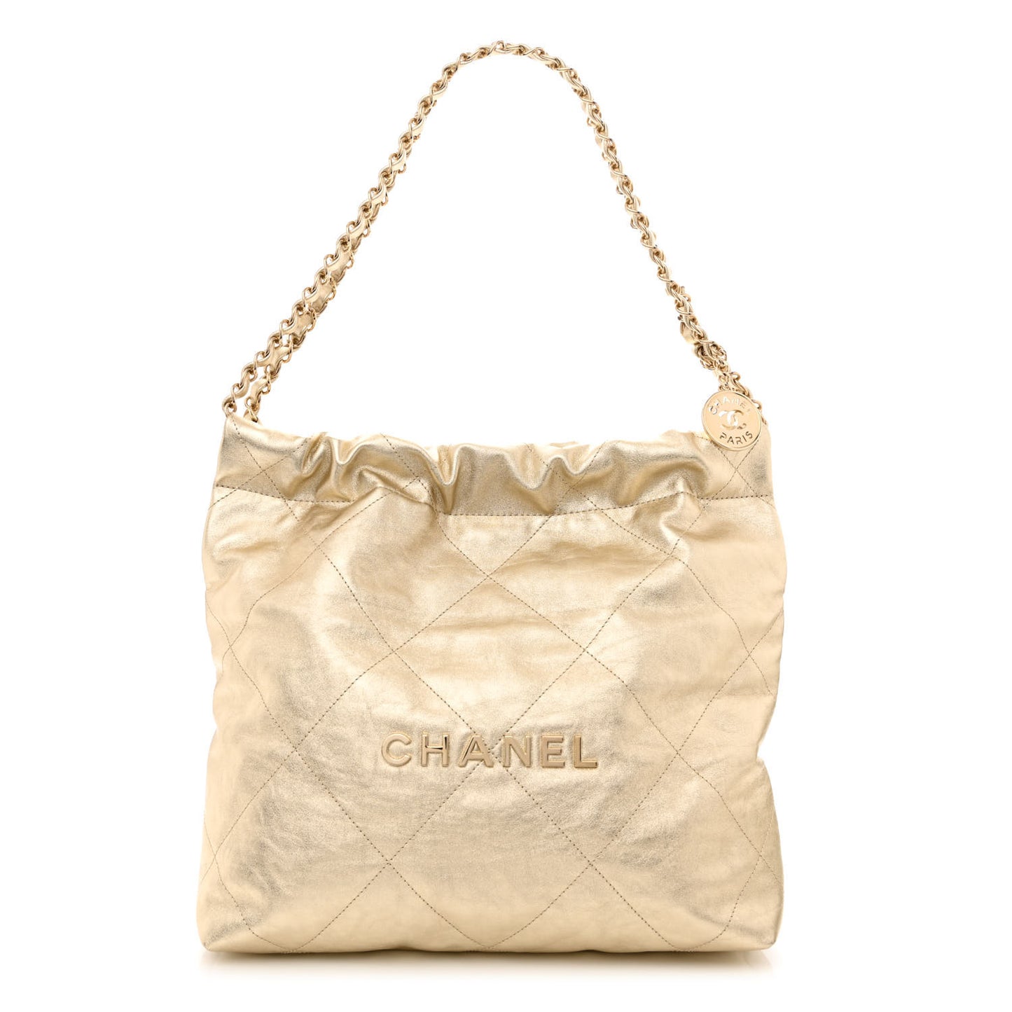Metallic Calfskin Quilted Small Chanel 22 Light Gold