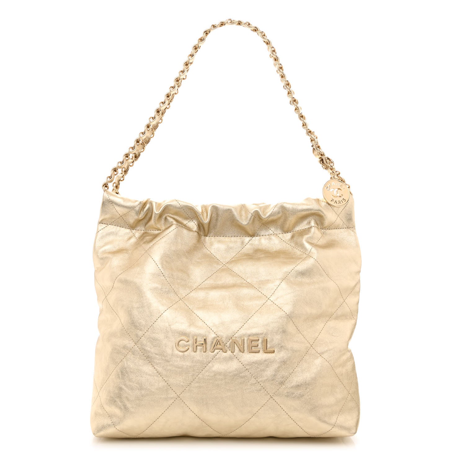 Chanel Metallic Calfskin Quilted Small Chanel 22 Light Gold 3 of 12