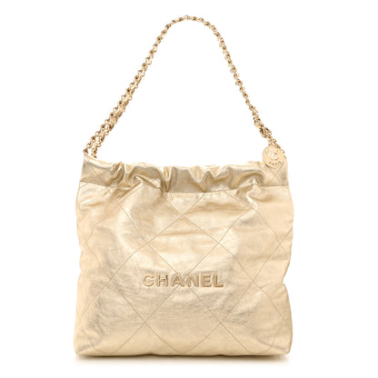 Chanel Metallic Calfskin Quilted Small Chanel 22 Light Gold 3 of 12