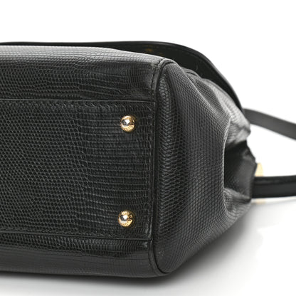 Dolce & Gabbana Lizard Calfskin Embossed Medium Miss Sicily Satchel Black 9 of 10