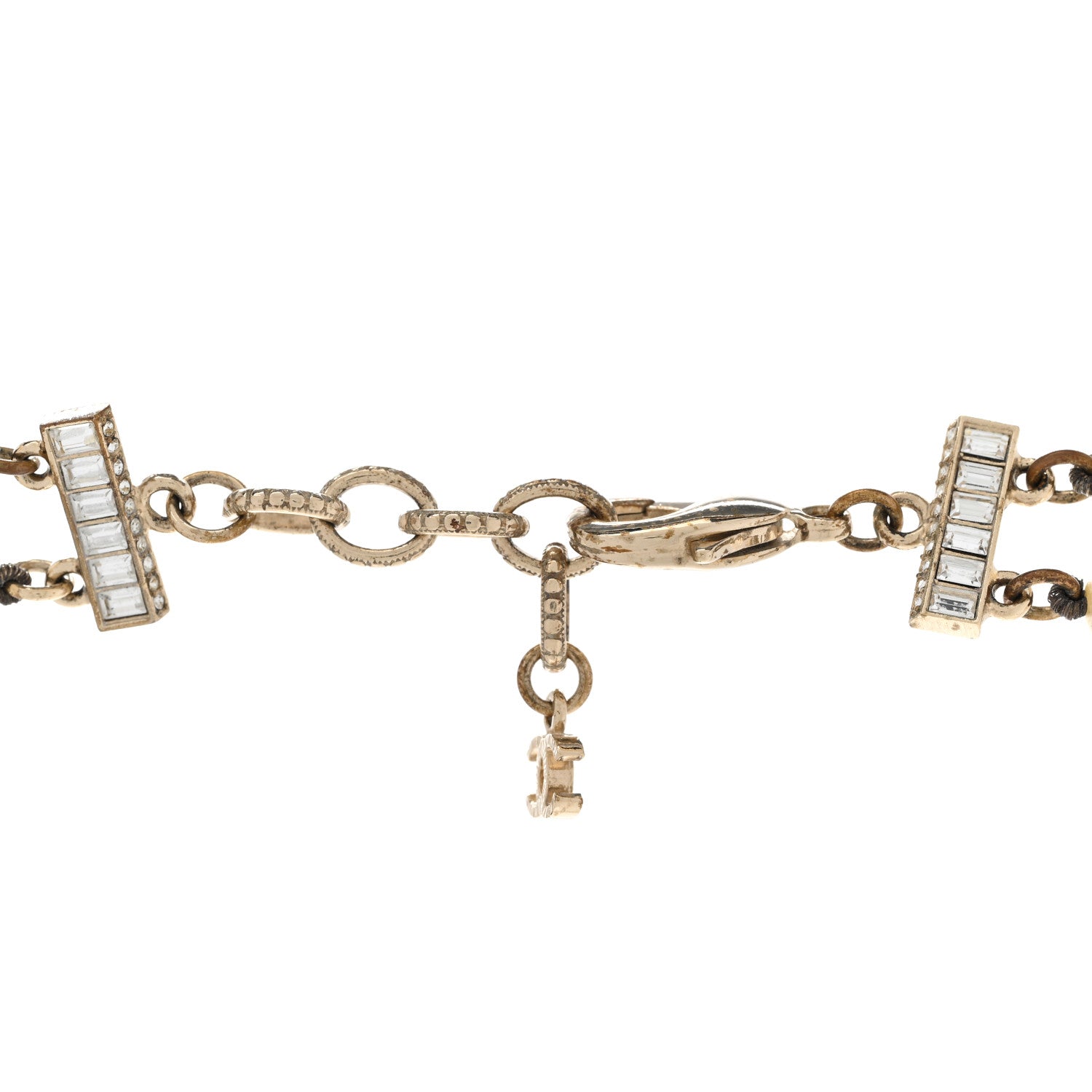 Chanel Baguette Crystal Pearl CC Double Strand Necklace Gold 5 of 9