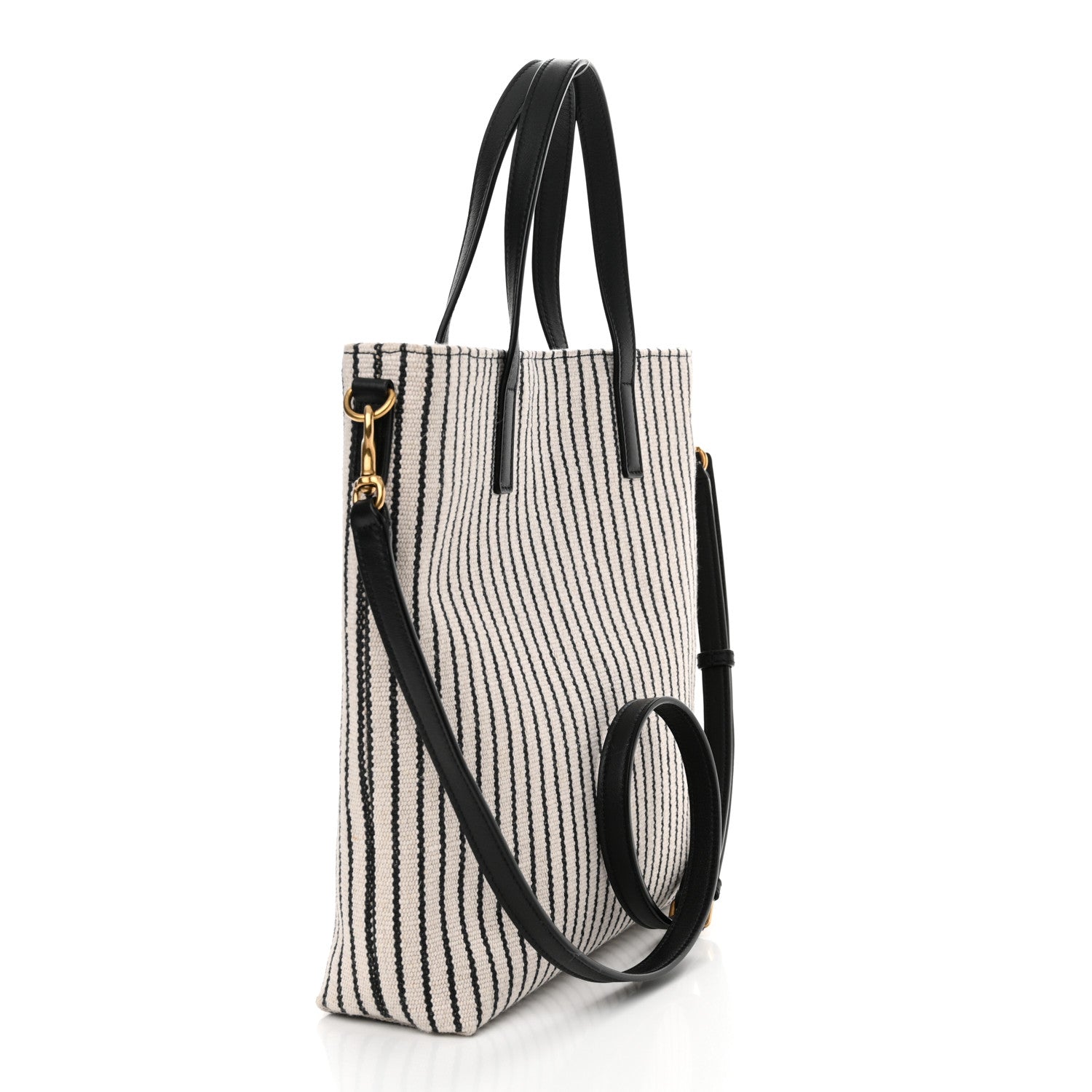 Saint Laurent Canvas Striped Toy Shopping Tote Grey Black 3 of 12