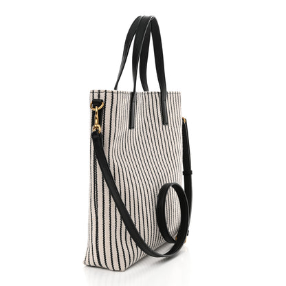 Saint Laurent Canvas Striped Toy Shopping Tote Grey Black 3 of 12